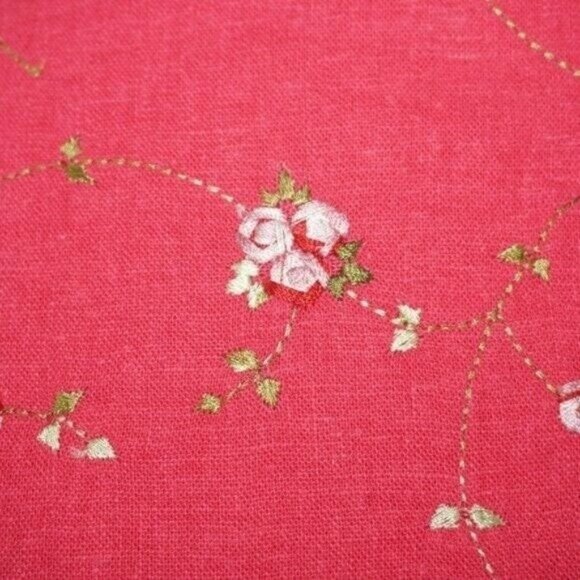 Vintage 90s Embroidered Ditsy Rose Floral Linen Dress 6 - Picture 3 of 10